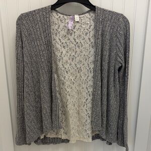 Alya Gray Cardigan with Cream Lace Accent